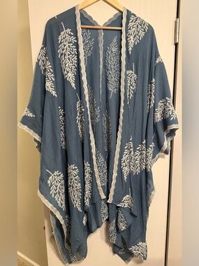 Third Bird Nest Blue Embroidered Kimono Cardigan Cover Up | OSFA
